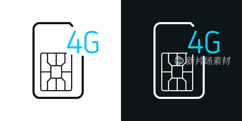 4G SIM卡。黑色或白色背景上的双色线条图标-可编辑笔触